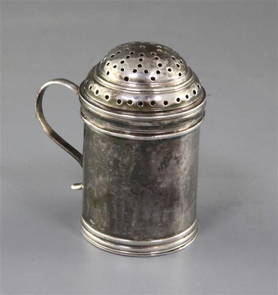 A George I Brittania standard silver kitchen pepper/spice shaker by William Fleming, 72mm.